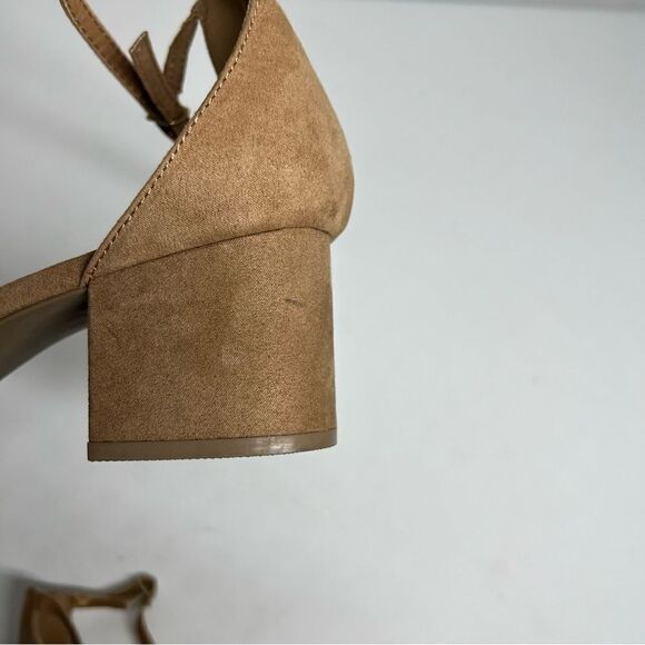 Candie’s Womens Tan Faux Suede  Sandals Size 9,5 M EUC Block Heel Ankle Strap - Picture 13 of 15